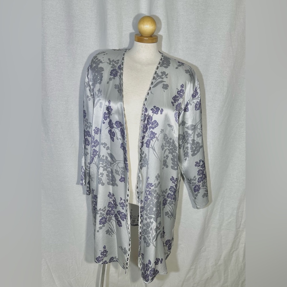 LaSenza - 100% Silk Lilac Floral Pattern Dressing Robe - Size S/M